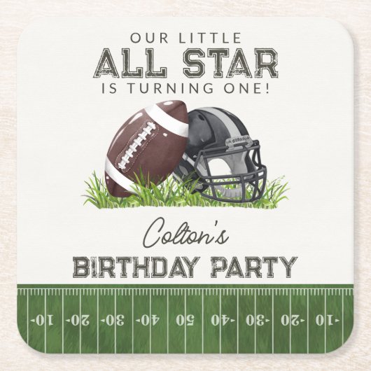 Football Little All Star Touchdown Birthday Party Kartonnen Onderzetters (Voorkant)