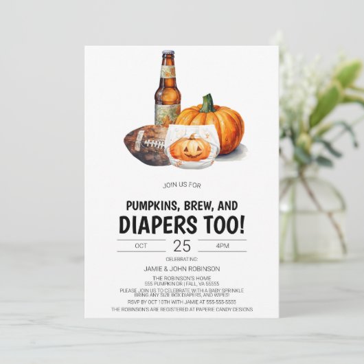 Football luierdoucheuitnodiging, pompoenbier kaart (Staand voorkant)