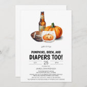 Football luierdoucheuitnodiging, pompoenbier kaart (Voorkant / Achterkant)