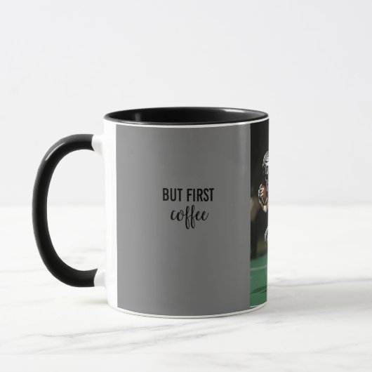 FOOTBALL "maar koffie eerste mok" zwarte/grijze mo Mok (Links)