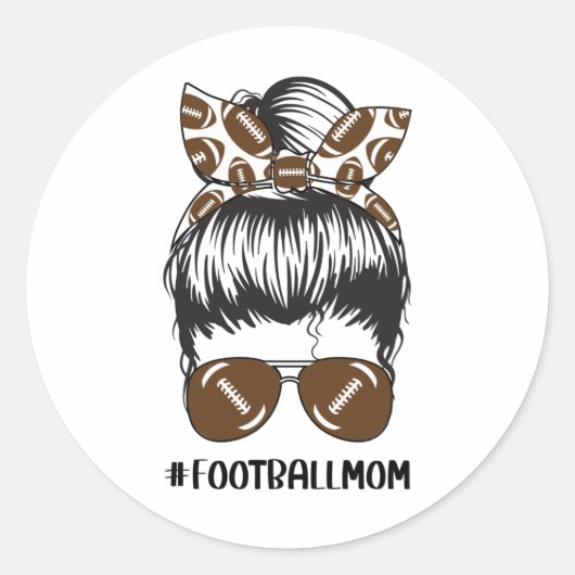 Football Mam Messy Bun Hair Sunbril Funny Mama Ronde Sticker (Voorkant)