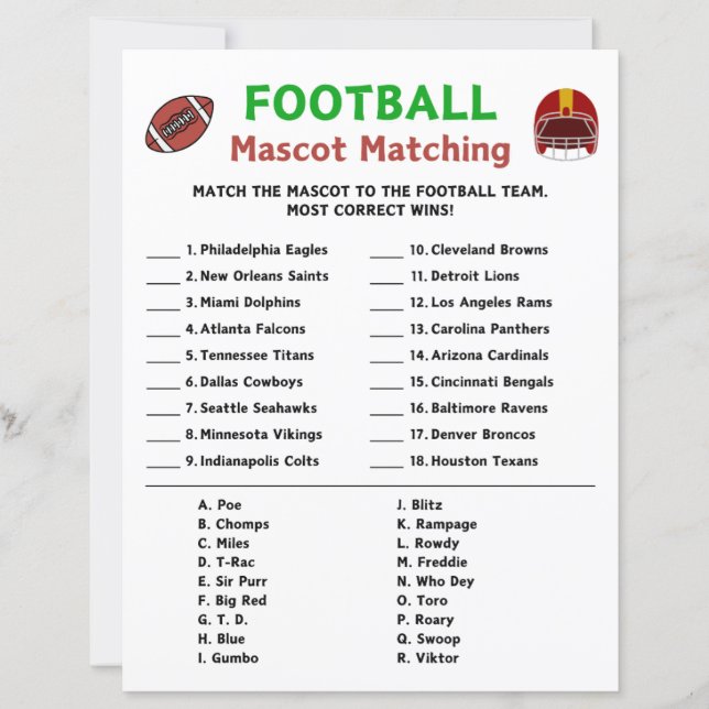 Football mascotte matching spel (Voorkant)