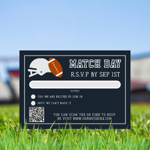 Football Match Navy Blue Wedding Game Day RSVP Kaartje