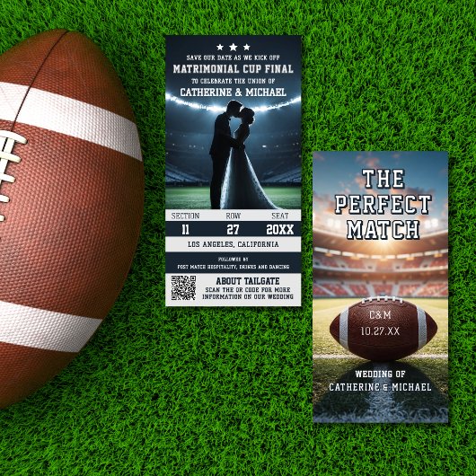 Football Match Ticket met QR Code Wedding Save The Date