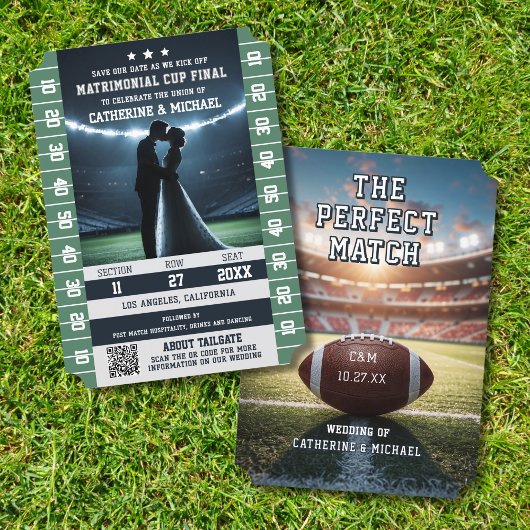 Football Match Ticket met QR Code Wedding Save The Date