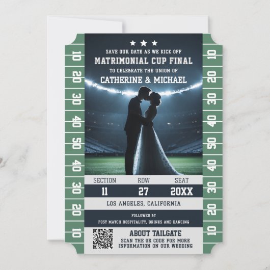 Football Match Ticket met QR Code Wedding Save The Date (Achterkant)