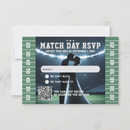 Football Match Ticket Wedding QR Code RSVP Kaartje (Voorkant)