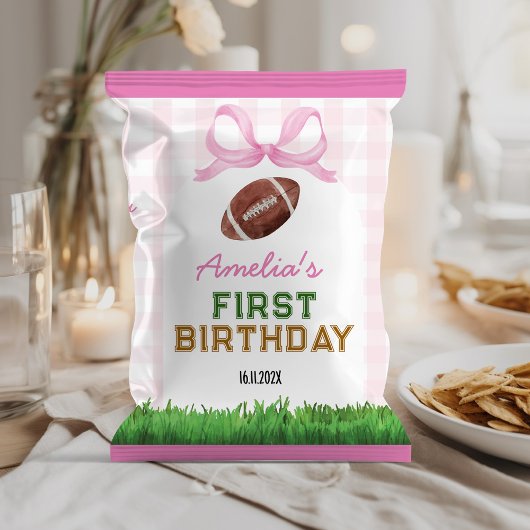 Football Meisje Verjaardag Roze Bow Chip Bag Wrapp Flyer