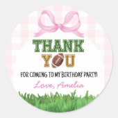 Football Meisje Verjaardagsfeest Roze Bow Ronde Sticker (Voorkant)