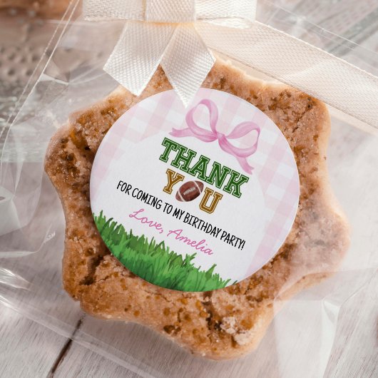 Football Meisje Verjaardagsfeest Roze Bow Ronde Sticker