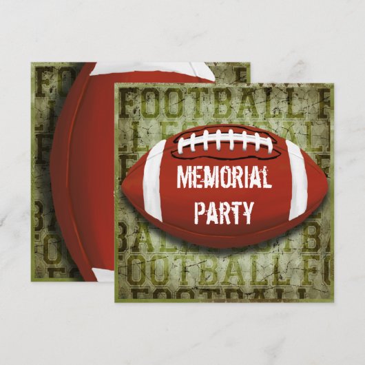 Football Memorial Party  Groene Grunge Kaart (Voorkant / Achterkant)