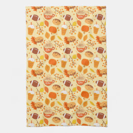 Football met bladeren en pompoenen theedoek