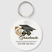 Football met zwarte stuifkast, speciaal aangepast sleutelhanger (Voorkant)