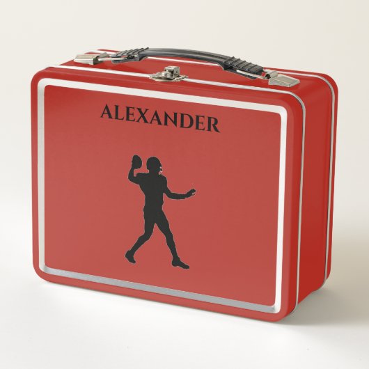 Football metalen lunchbox in rood / aangepaste naa (Voorkant)