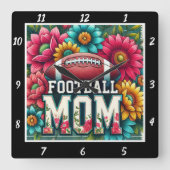 Football Mom Floral Vierkante Klok (Voorkant)