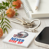 Football Motivational Never Give Up  Sleutelhanger (Voorkant Rechts)