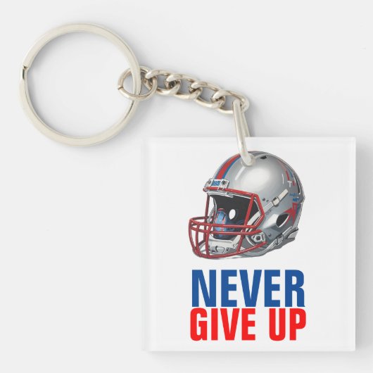 Football Motivational Never Give Up  Sleutelhanger (voorkant)
