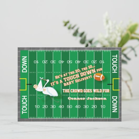 Football MVP & Stork Baby shower Uitnodiging (Staand voorkant)
