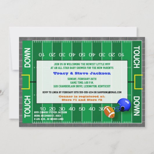 Football MVP & Stork Baby shower Uitnodiging (Achterkant)