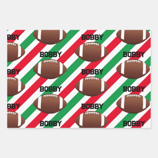 Football Naam toevoegen Christmas Fun Rood & Groen Inpakpapier Vel (Voorkant)