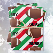 Football Naam toevoegen Christmas Fun Rood & Groen Inpakpapier Vel