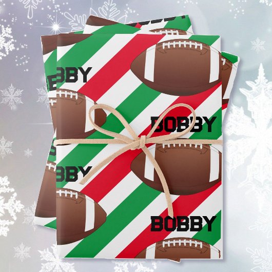 Football Naam toevoegen Christmas Fun Rood & Groen Inpakpapier Vel