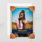 Football Navy & Gold Afstuderen Aankondigingskaart (Voorkant / Achterkant)