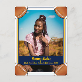 Football Navy & Gold Afstuderen Aankondigingskaart