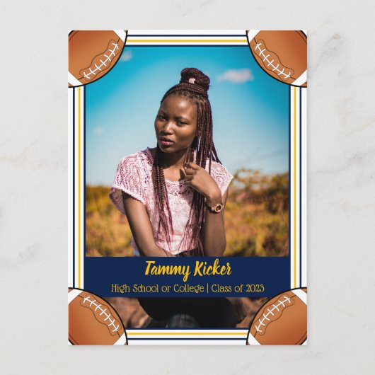 Football Navy & Gold Afstuderen Aankondigingskaart (Voorkant)