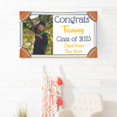 Football Navy & Gold One Photo Afstuderen Spandoek (Insitu)