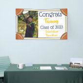 Football Navy & Gold One Photo Afstuderen Spandoek (Beurs)