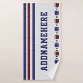 Football Navy Red Stripes Aangepaste badhanddoek (Badhanddoek)