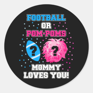 Football of Pom Poms Gender onthullen Mama Loves Ronde Sticker