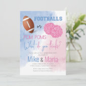 Football of Pom Poms genderonthullen uitnodiging (Staand voorkant)