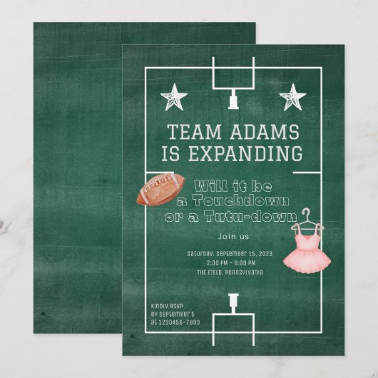 FOOTBALL OF TUTU GESLACHT ONTHULLEN UITNODIGING (Voorkant / Achterkant)