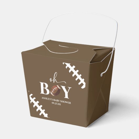 Football Oh Boy Brown Wit Baby shower Bedankdoosjes (Voorkant Zijde)