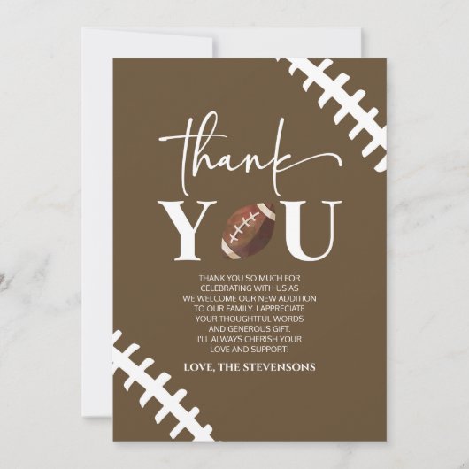 Football Oh Boy Brown Wit Baby shower Bedankkaart (Voorkant)
