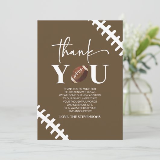 Football Oh Boy Brown Wit Baby shower Bedankkaart (Staand voorkant)