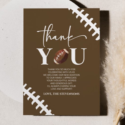 Football Oh Boy Brown Wit Baby shower Bedankkaart