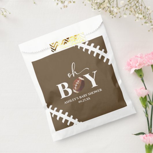 Football Oh Boy Brown Wit Baby shower Bedankzakje (Gezegeld)
