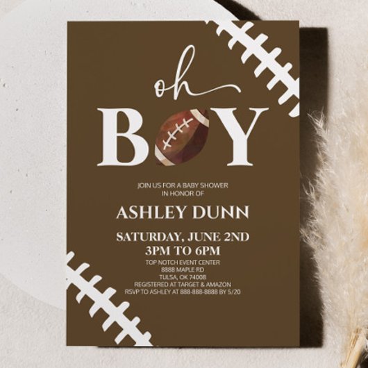 Football Oh Boy Brown Wit Baby shower Kaart