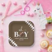 Football Oh Boy Brown Wit Baby shower Papieren Bordje (Feest)