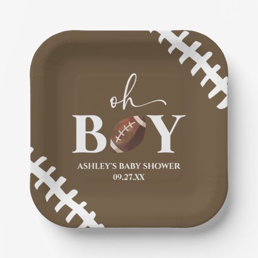 Football Oh Boy Brown Wit Baby shower Papieren Bordje (Voorkant)