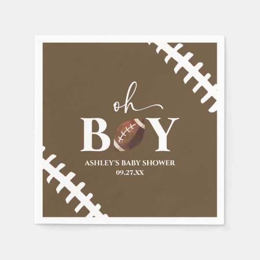 Football Oh Boy Brown Wit Baby shower Servet (Voorkant)