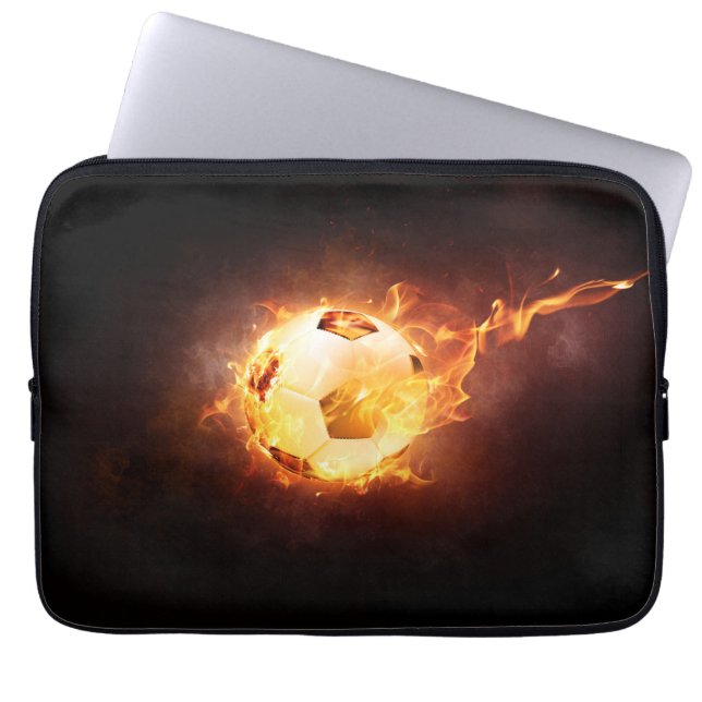 Football onder vuur, bal, voetbal laptop sleeve (Voorkant)