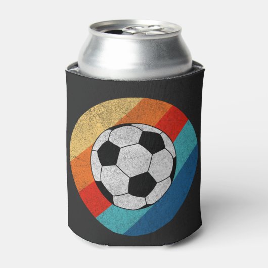 Football ontwerp op kleurrijke retro achtergrond blikjeskoeler (Blikje Voorkant)