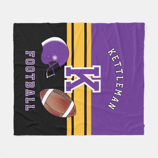 Football 🏈 Paarse en goudgele sportbrief  Fleece Deken (Voorkant (Horizontaal))