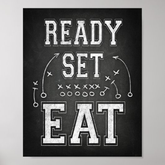 Football PARTIJ KLAAR EAT Sign Chalk Print (Voorkant)