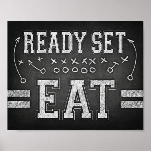 Football PARTIJ KLAAR EAT Sign Chalk Print (Voorkant)