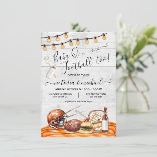 Football Party thuis of Tailgate Baby Q Shower Kaart (Staand voorkant)